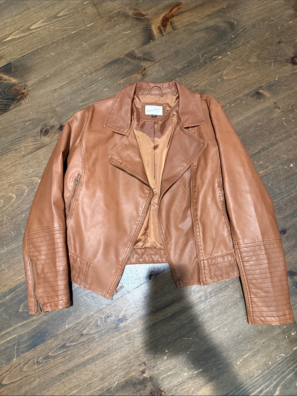 Universal Thread Leather Moto Jacket in Cognac Brown